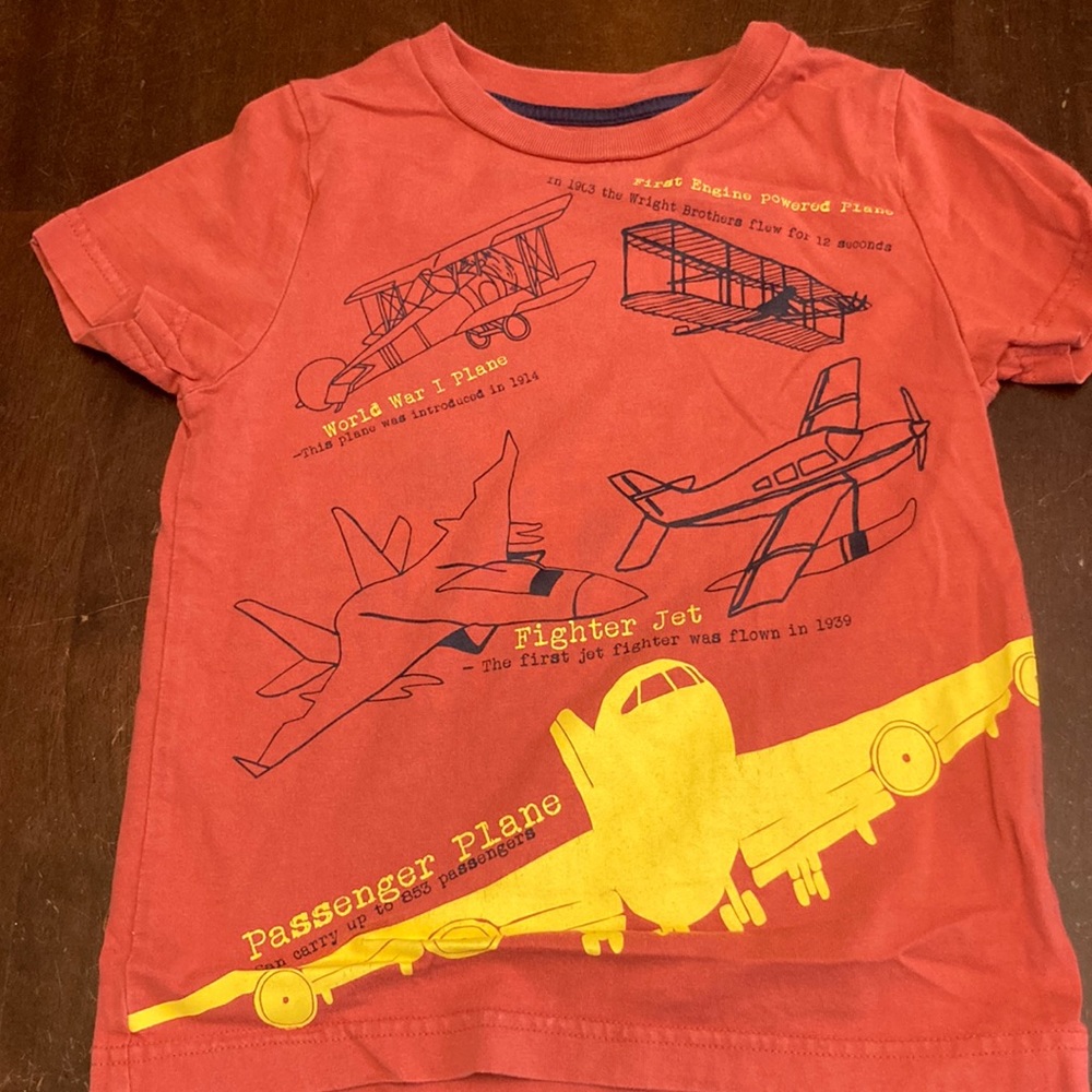 Mini Boden red airplane t shirt size 2-3 years